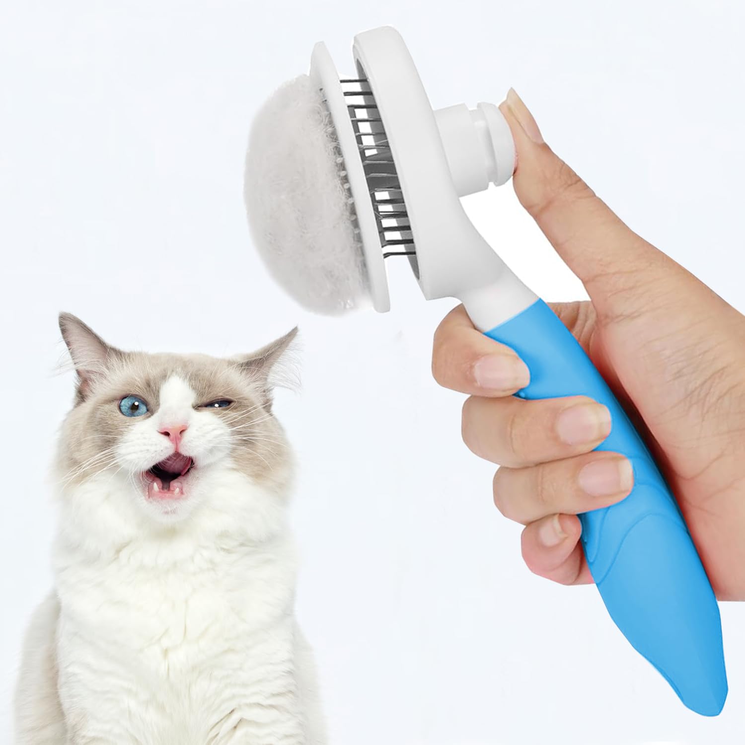 Cat Grooming Brush, Pets Skin Friendly Self Cleaning Slicker Brushes for Shedding Massage Dogs Cats Hair Gentle Remove Loose Undercoat with Long or Short Hairs for All Fur Type- UPGRADED